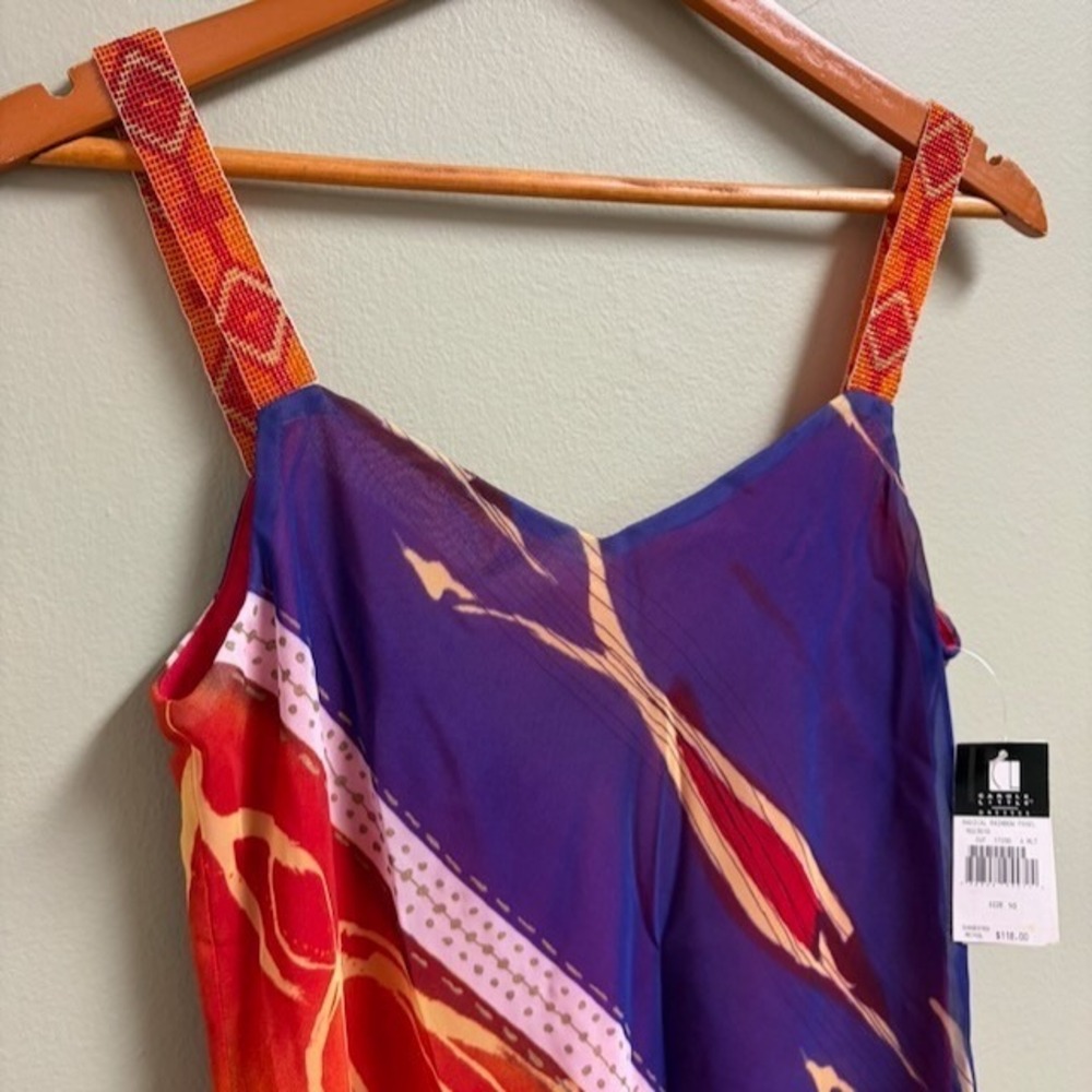 VTG Carole Little Midi Dress Size 10 Radical Rainbow Beaded Straps Boho Resort - Picture 3 of 11